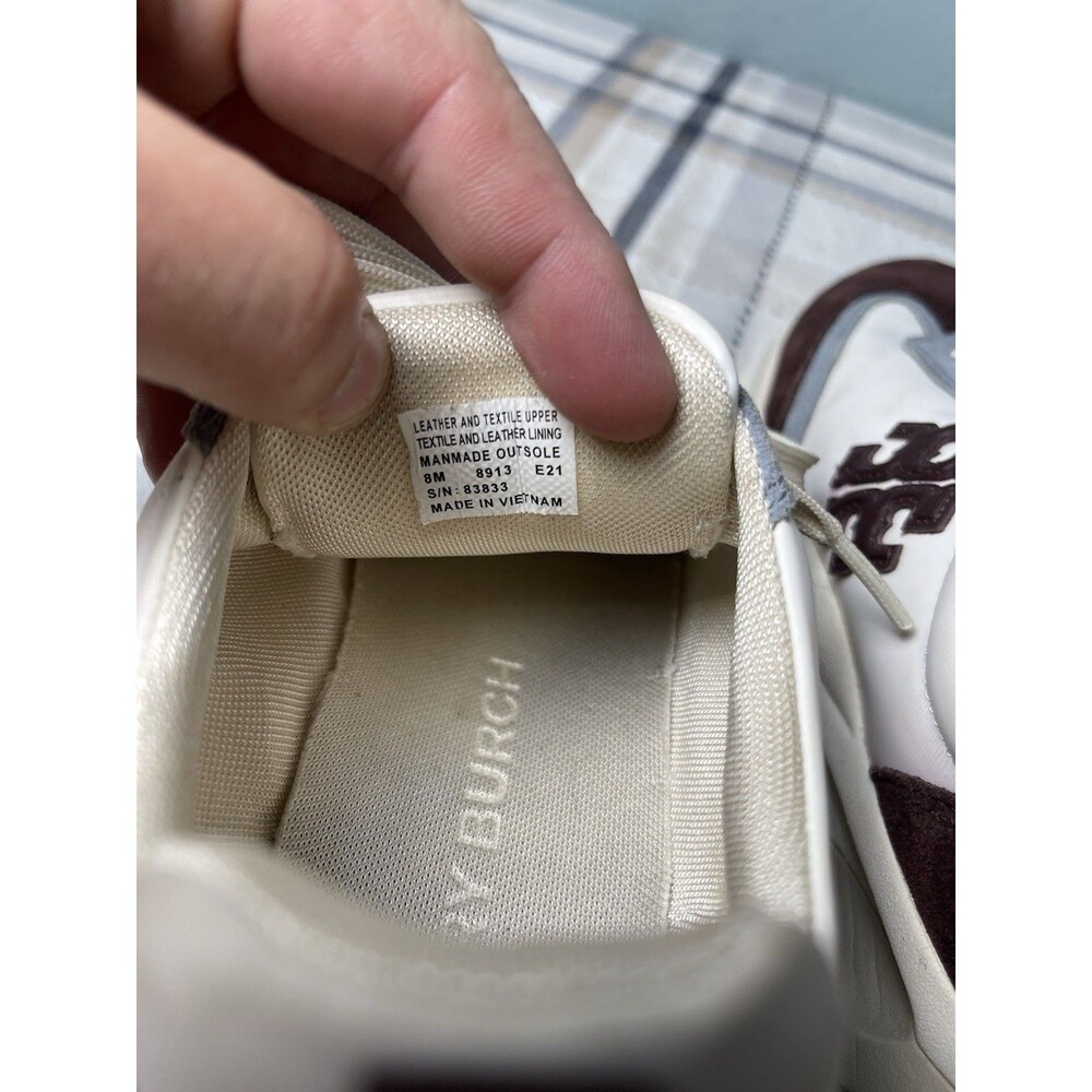 Tory Burch Good Luck Trainer Sneakers Cream Brown Suede Chunky Womens Size 8 - Picture 9 of 10